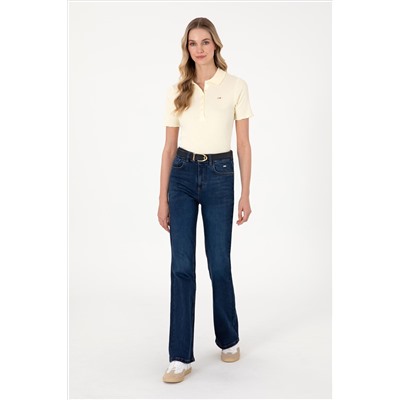 Kadın Koyu Mavi Slim Flare Fit Jean Pantolon
