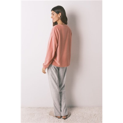 Pijama largo polar suave rosa y gris Pingu