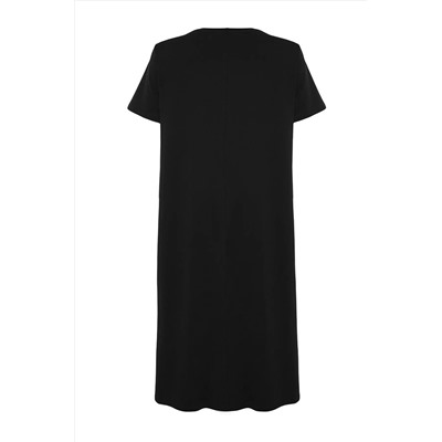 Siyah Midi %100 Pamuk Örme T-shirt Elbise TBBSS24AH00067