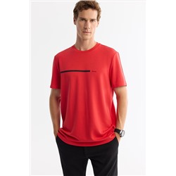 Kırmızı Bisiklet Yaka Elastan İnterlok T-Shirt