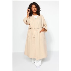 Trendyol Curve Taş Kuşaklı Örme Waffle Sabahlık TBBAW24SB00002
