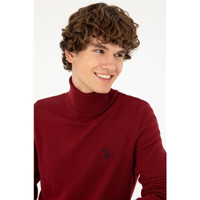Erkek Slim Fit Boğazlı Yaka Borda Basic Kazak