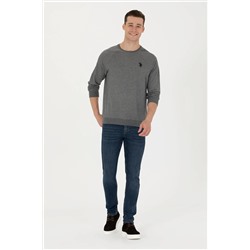 Erkek Antrasit Melanj Bisiklet Yaka Basic Sweatshirt