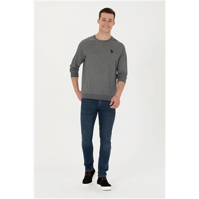 Erkek Antrasit Melanj Bisiklet Yaka Basic Sweatshirt