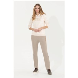 Kadın Ekru Kapüşonlu Basic Sweatshirt