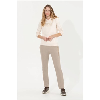 Kadın Ekru Kapüşonlu Basic Sweatshirt