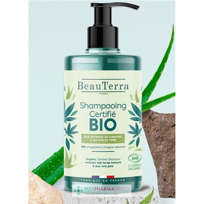BeauTerra Shampooing Certifié BIO - Aux Extraits de Chanvre & Jus d'Aloe Vera 750 mL