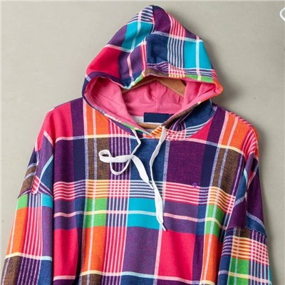 Женская толстовка худи в яркую клетку на флисе RALPH LAURE*N ОРИГИНАЛ!