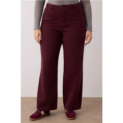 Bordo Yüksek Bel Geniş Paça Büyük Beden Wide Leg Jeans TBBSS24CJ00050