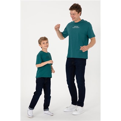 Erkek Comfort Fit Bisiklet Yaka Koyu Yeşil Tişört