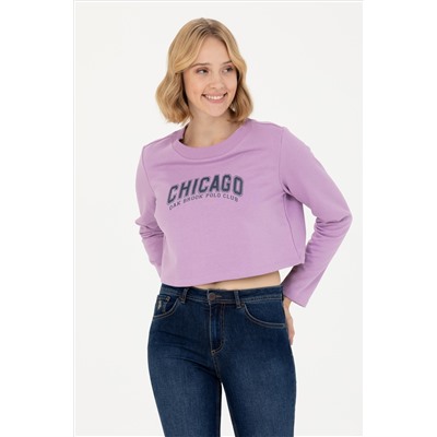 Kadın Lila Bisiklet Yaka Sweatshirt