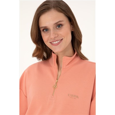 Kadın Somon Dik Yaka Fermuarlı Sweatshirt