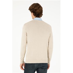 Erkek Slim Fit V Yaka Taş Melanj Basic Kazak