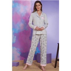 Sevim Kadın Kar Melanj Düğmeli Pijama Takım 12228