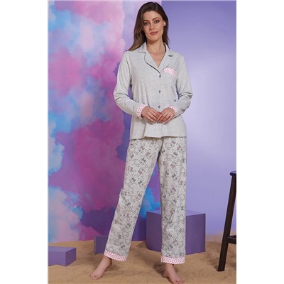 Sevim Kadın Kar Melanj Düğmeli Pijama Takım 12228