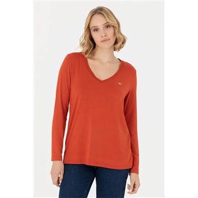 Kadın Kiremit V - Yaka Sweatshirt