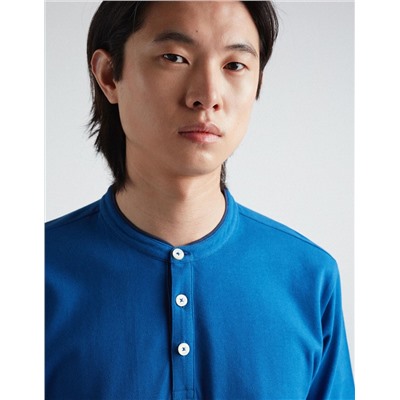 Mandarin Collar Polo, Men, Blue