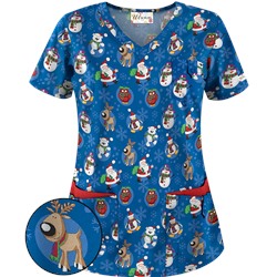 UA Christmas Crush Royal Print Scrub Top