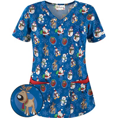 UA Christmas Crush Royal Print Scrub Top