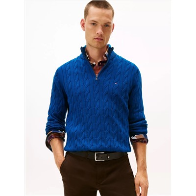 Cable Knit Mockneck Quarter-Zip Sweater