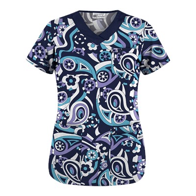 UA Paisley Showers Dark Lilac Scrub Top
