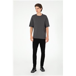 Erkek Oversize Fit Bisiklet Yaka Antrasit Tişört