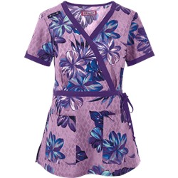 koi Scrubs Vintage Hibiscus Mock Wrap Print Top