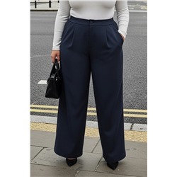 Lacivert Lastikli Yüksek Bel Pileli Wide Leg Dokuma Pantolon TBBSS22PL0448