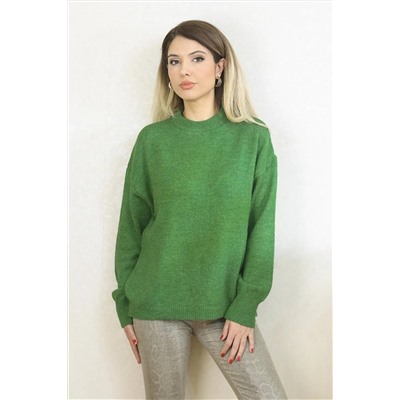 Ritnice Kadın Yeşil Oversize Basic Kazak 1114