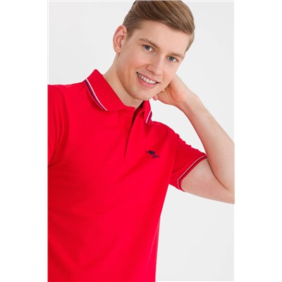 Erkek Kırmızı Basic Polo Yaka Tişört
