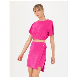 Fuşya Crop Top Örme Bluz