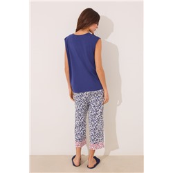 Pijama Capri 100% algodón print azul flores