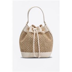 Bolso saco de rafia y piel Monaco Beige y crudo
