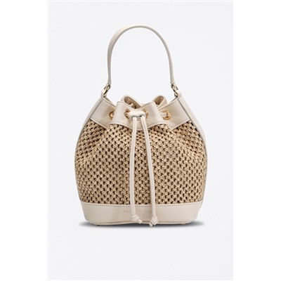 Bolso saco de rafia y piel Monaco Beige y crudo