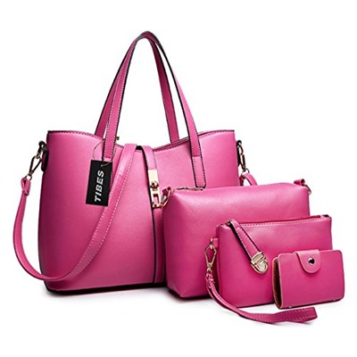 Tibes Fashion Women's PU Leather Handbag+Shoulder Bag+Purse+Card Holder 4pcs Set Tote