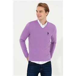 Erkek Lila V - Yaka Basic Triko Kazak