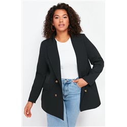 Trendyol Curve Siyah Oversize Astarlı Kruvaze Kapama Dokuma Blazer Ceket TBBSS24AG00002