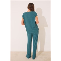 Conjunto pantalón y camiseta verde lurex