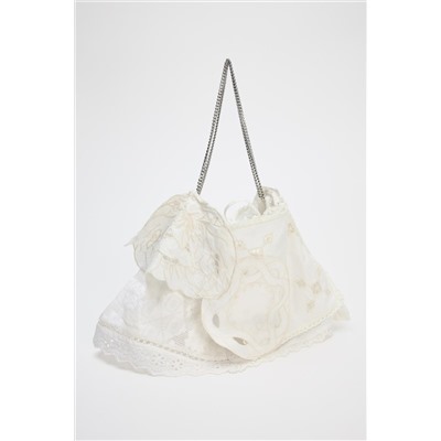 EMBROIDERED MINI BUCKET BAG WITH LACE DETAIL