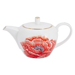 Чайник заварочный, 1,2 л, фарфор F, белый, с золотистым кантом, Мак, Flowers, 60489