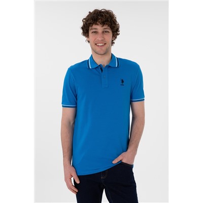 Erkek Regular Fit Polo Yaka Kobalt Mavi Basic Tişört