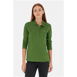 Kadın Yeşil Basic Polo Yaka Sweatshirt