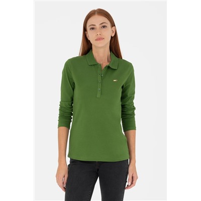 Kadın Yeşil Basic Polo Yaka Sweatshirt
