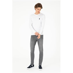 Erkek Slim Fit Bisiklet Yaka Beyaz Basic Kazak