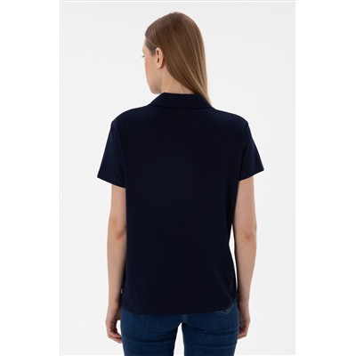 Kadın Lacivert Basic Polo Yaka Tişört