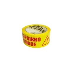 Скотч 48мм х 66м Нова Ролл ОСТОРОЖНО ХРУПКОЕ (белый/желтый, красная печать) 47мкм (6рул) (36ту)