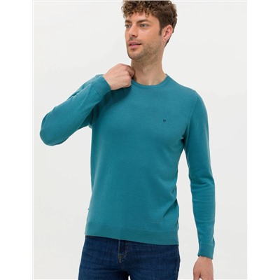 Petrol Slim Fit Bisiklet Yaka Basic Triko Kazak