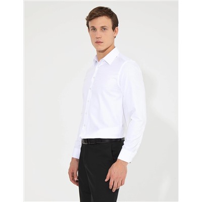 Beyaz Slim Fit Armürlü Klasik Gömlek