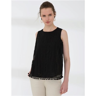 Siyah Crop Kolsuz Bluz