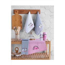 Fushia Kitten 6'lı Yavru Kedi Nakışlı %100 Pamuk Mutfak Havlu Seti Kurulama Bezi 40x60 cm 153-99-0818